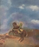 ルドン作緑の服を着て馬に乗っている絵画