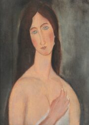 モディリアーニの「肩をあらわにしたジャンヌ」を國井正人が模写した絵画